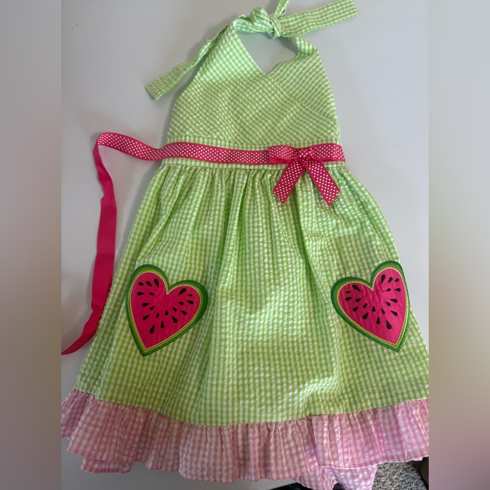 Rare Editions Halter Gingham Dress with Heart Patches NWT